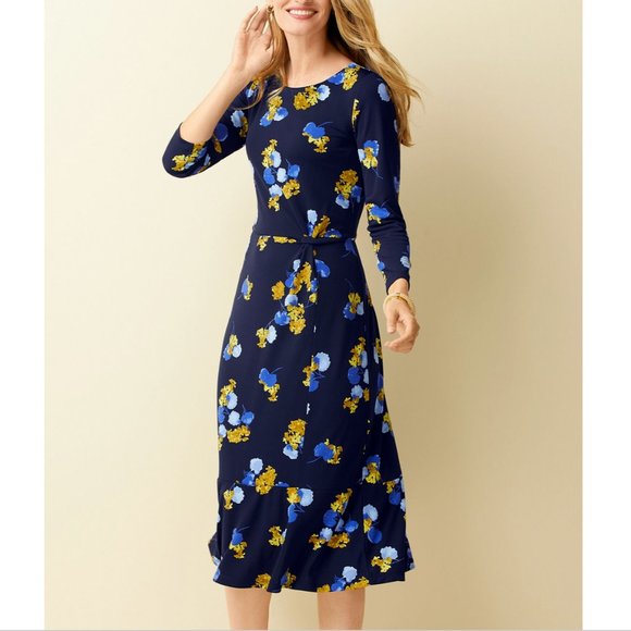 Talbots | Dresses | Talbots Floral Print Jersey Twist Fit Flare Midi ...